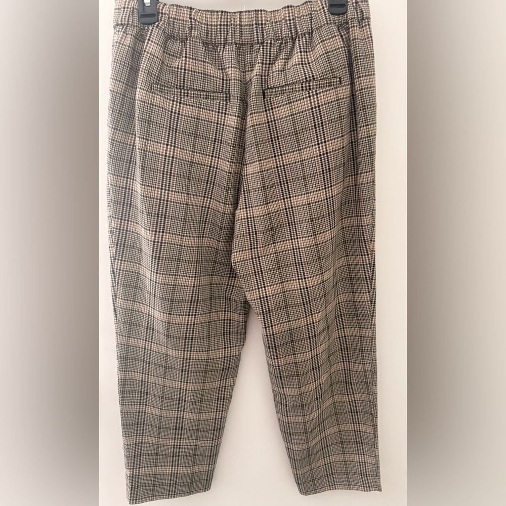 LOFT Taupe Plaid High-Rise Straight Trousers - Picture 6 of 7